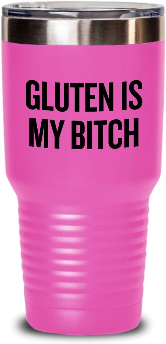 realpeoplegoods Funny Gluten Tumbler - Gluten Free Diet Gift - Gluten Is My Bitch - Celiac Awareness - Gluten Shot Glass