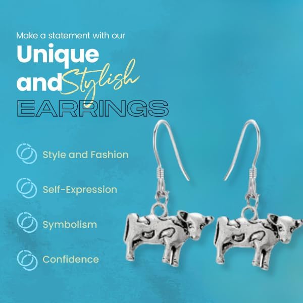 Cow Earrings for Women, Cow Farm Pet Dangle Hook Earrings, Dairy Cattle Dangle Farm Animals Jewelry, Cow Gift - Image 3