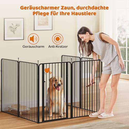 Yaheetech Welpenauslauf 12-teilig 100cm hoch, Welpenlaufstall mit integriertem Schloss, Geräuscharme Rohre, Bodenschoner, 8 mm Verstärkte Metalldrähte, Hundelaufstall für Wohnung & Garten