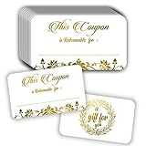 50 Coupon Cards - Gold Foil Stamping 3.5'x2' Blank Gift Certificates Redeem Vouchers