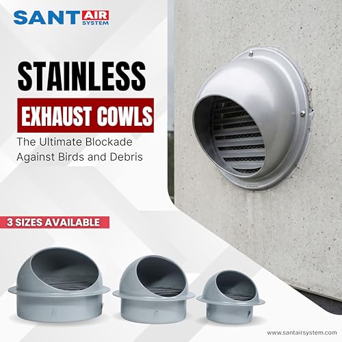 Image of SS304 Stainless Steel External Wall Vent Cowl, 150mm (6 Inch) Weatherproof Exhaust Cover with Built-in Bird Mesh for Chimneys, Kitchen Hoods & Inline Ducting, Grey Finish - SAS SS150