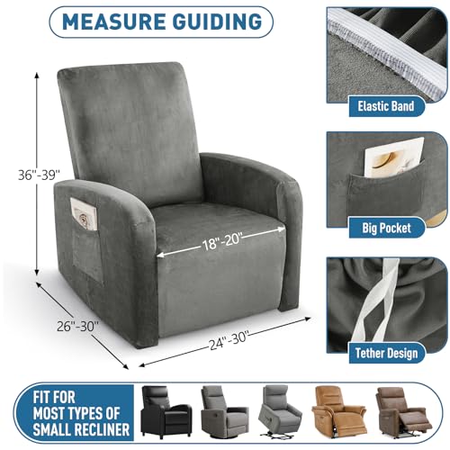 Image of ZNSAYOTX 2026 Velvet Small Recliner Cover 3-Piece, Luxury Plush Recliner Chair Covers with Elastic Band & Ties Stay in Place, Stretch Reclining Slipcover for Lazy Boy Soft Washable (Grey)