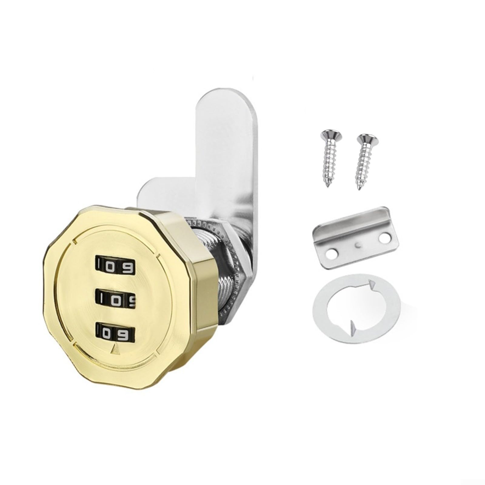 EpheyFIF 1 cerradura de 3 dígitos con combinación de código de leva, cerradura codificada con contraseña para taquilla, armario, puerta, archivador, buzón, cajón, armario (dorado)