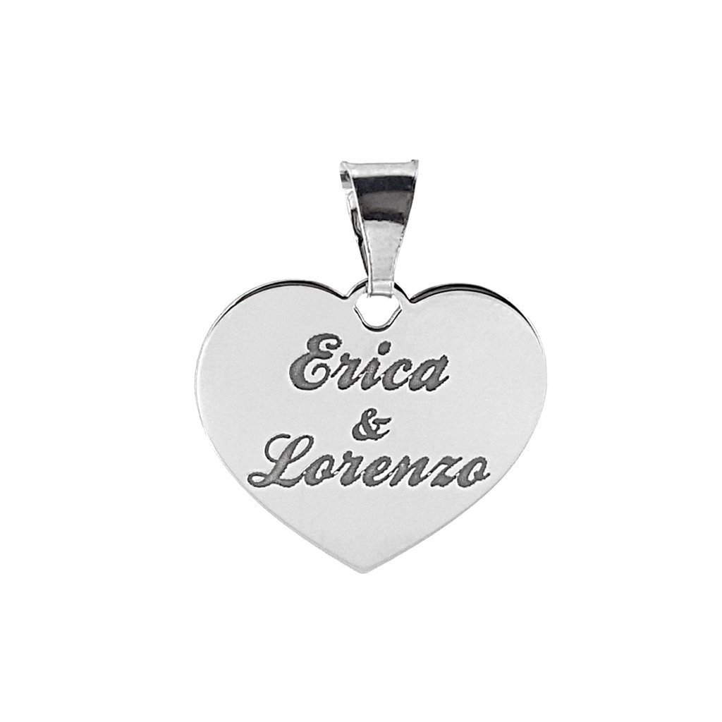 Ciondolo CUORE personalizzabile con incisioni, per collana e bracciale, in argento 925 anallergico.