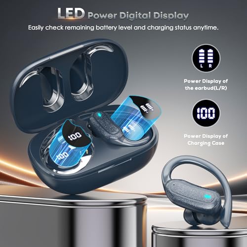 Image of TRAUSI Wireless Earbuds Bluetooth Headphones, 54H Playtime Stereo Over Ear Buds with ENC Noise Cancelling, LED Power Display, IPX7 Waterproof Sport Earphones wih Earhooks for Running /Workouts Blue