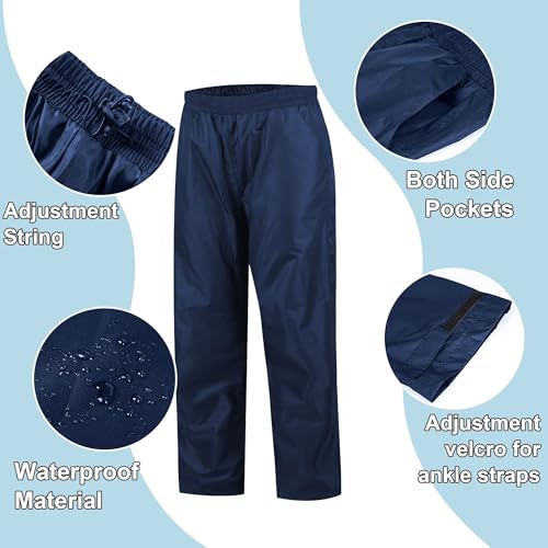 SWISSWELL Kids Rain Gear Boys Girls Youth Waterproof Rain Suit Breathable Reflective Raincoat and Pants Navy 12-14 Years