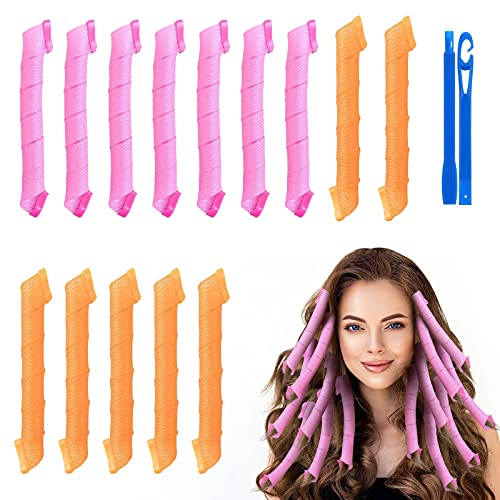 URAQT Bigoudi Bigoudis, 14pcs DIY Magic Hair Waves Curls Boucles en Spirale Sans Chaleur Bigoudis Kit de Coiffure avec Crochets de Coiffage pour Femmes, Filles, Cheveux...