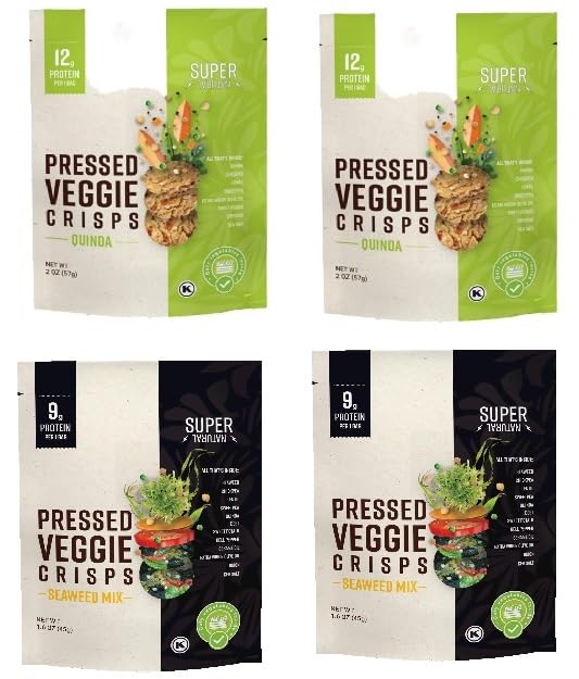 Super Natural Snack Pressed Veggie Crisps Variety Pack, Quinoa and Seaweed Mix, High Protein Vegan Plant Based, Non-GMO Kosher, 4 Pack