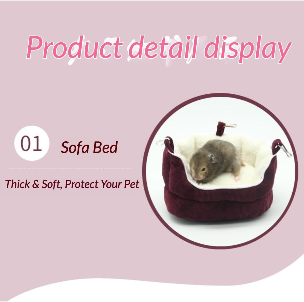 Washable Hamster Sofa Bed Hanging Warm Cozy Nest for Sugar Glider (Coffee) | Removable cover with bottom zipper for easy cleaning. Soft plush, anti-slip base, and secure hooks. Ideal for Syrian hamster