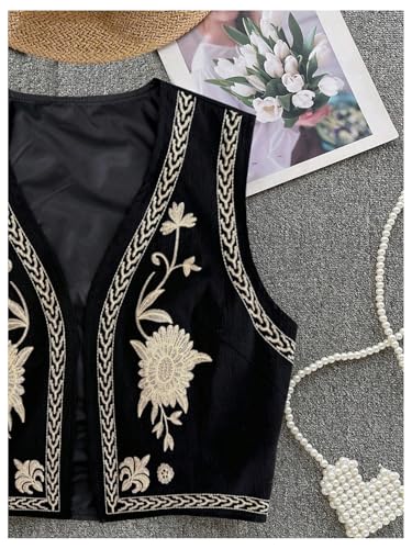 Verdusa Women's Cowgirl Vest Western Outfit Linen Vest Embroidered Boho Tops4