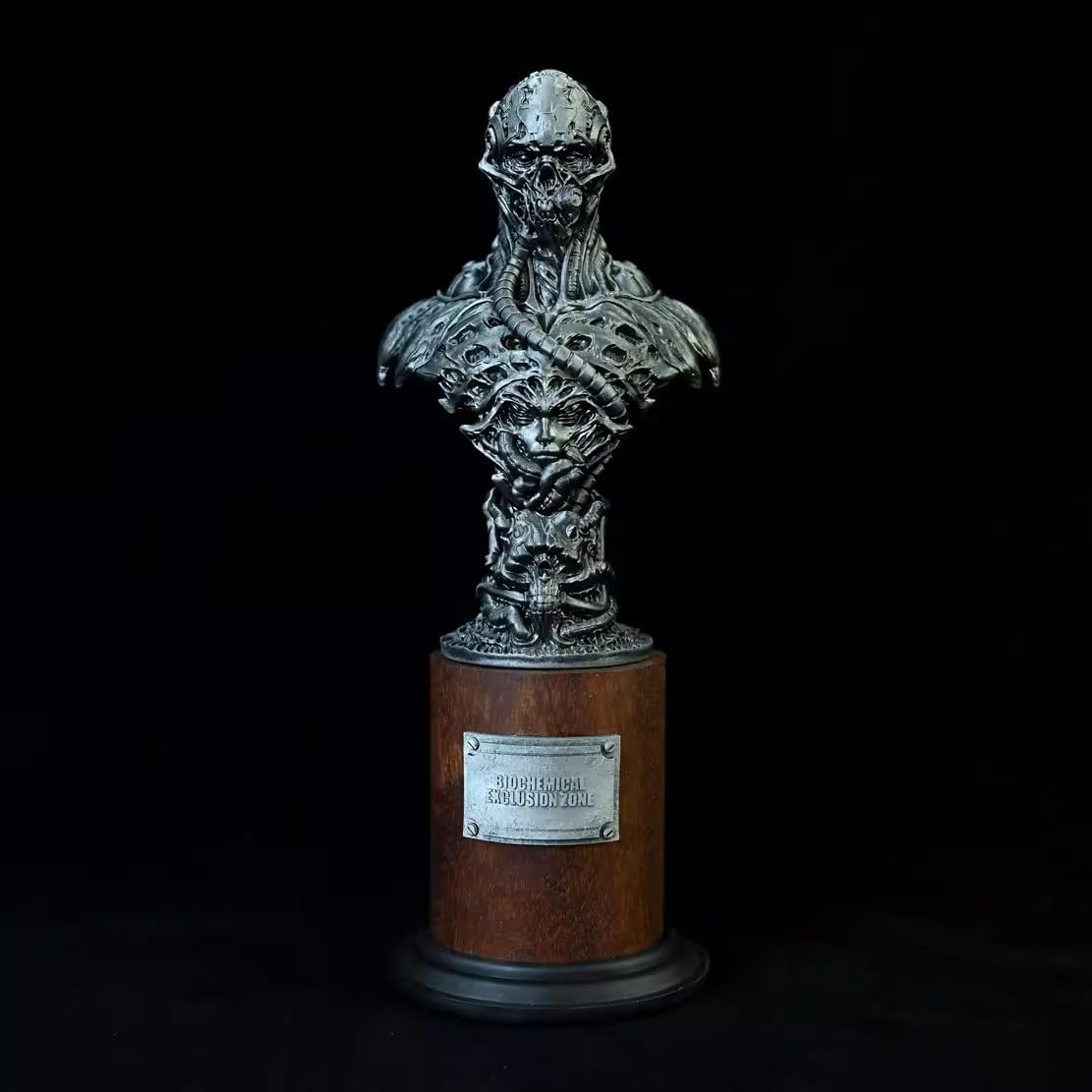 Biomechanical Bust Statue 7.48in, Resin Cyberpunk Sculpture, Dark Art Biochemical Decor for Home Office Desk