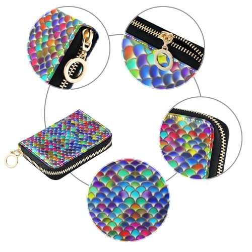 GAIGEO Cute Card Holder RFID Blocking Womens Wallets Small Leather Coin Change Purse with Zipper Iridescent Scales Colorful4