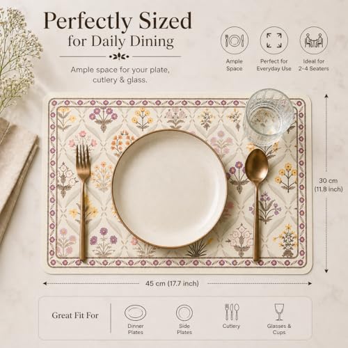 Image of YELONA Leather Dining Table Placemats Set of 2 - Waterproof, Heat Resistant, Anti-Slip, Easy to Clean Table Mats for Dining Table, Kitchen & Home Decor (Pale Beige, 40 x 30 cm)