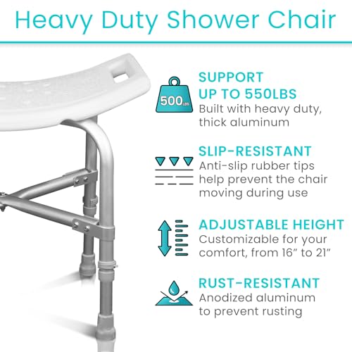 Image of Vive Heavy Duty Bariatric Shower Chair | Bath Stool & Bathtub Seat for Inside Tub Elderly, Seniors, Handicap & Disabled Adults- Non-Slip, Adjustable, Supports 550 lbs