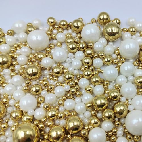 Image of Edible White Gold Sugar Pearls Candy Sprinkles 120G / 4.23Ounce Baking Cake Sprinkles Cupcake and Cake Topper Cookie Decorations Wedding Party Valentines Halloween Christmas Supplies