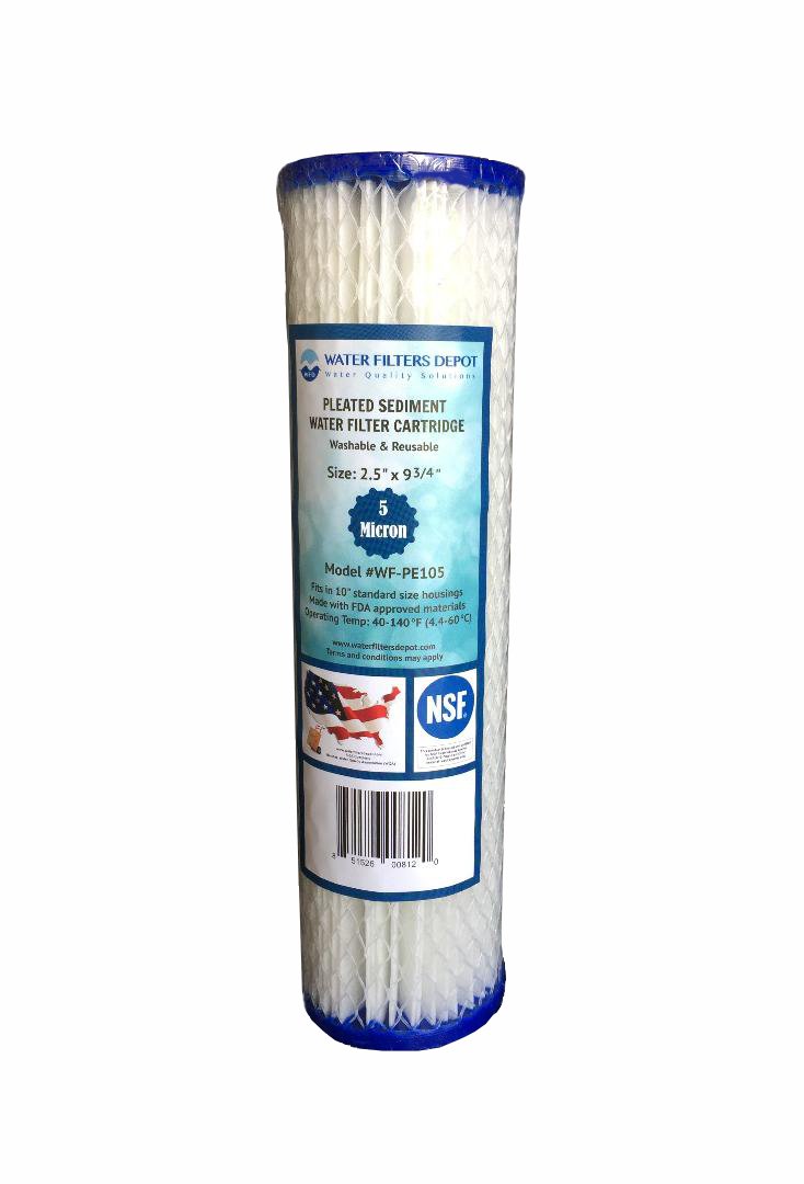 WFD WF-PE105 2 5x9-3 4 5 Micron Pleated Sediment Water Filter Cartridge Fits in 10 Standard Size Housings