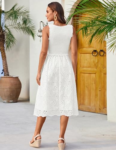 GRACE KARIN 2025 Womens Dress Summer Sleeveless Casual Vacation Embroidered Midi Dress with Pockets3