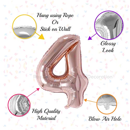 Image of Rozi Decoration 32 inch Inch Rose Gold 4 Number Rose Gold Helium Supported Foil Balloons | 4 Year Birthday Decoration Kit | 4th Anniversary Balloon Pack of 1 Pcs