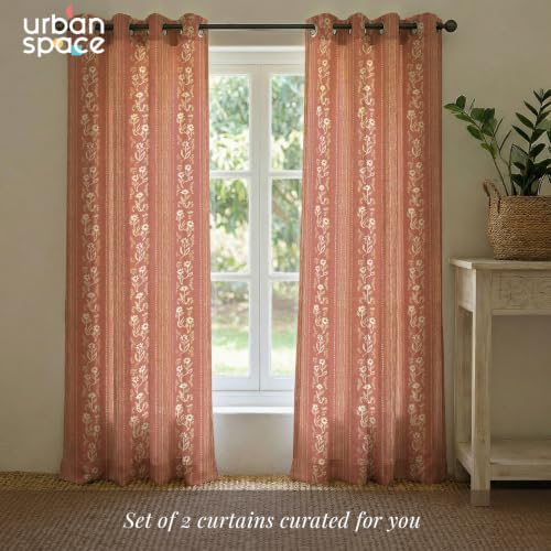 Image of Urban Space 100% Cotton Floral Curtains 7 feet Long Set of 2, 60-65% Room Darkening, Decorative Curtains with Eyelets /Rings for Hanging, Tieback Included (Garden Trail Muddy Pink, Door - 7 Feet)