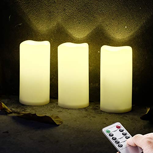 Image of NONNO&ZGF 3X 6'' Outdoor Waterproof Flameless Candles, 3 Pack, Warm White LED Resin Rainproof Pillar Battery Plastic Candle with Remote Control /Timer.
