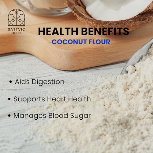Image of Sattvic Foods Coconut Flour (250 g) | Certified Organic, Keto-Friendly, Gluten-Free, Defatted, Unrefined | High Fibre & Healthy Fats, Low Carb | Perfect for Baking Bread, Cakes, Pies & Tortillas