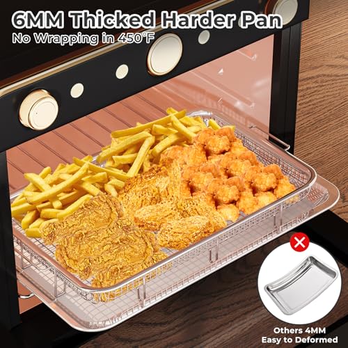 Image of Air Fryer Basket for Oven,THORSES Oven Air Fryer Basket and Tray Set | |with 30 Pcs Parchment Papers| 0.6mm Thicken Stainless Steel |XL Size Air Fryer Pan and Tray for Frying Baking|18.8 inch x 12.8 inch