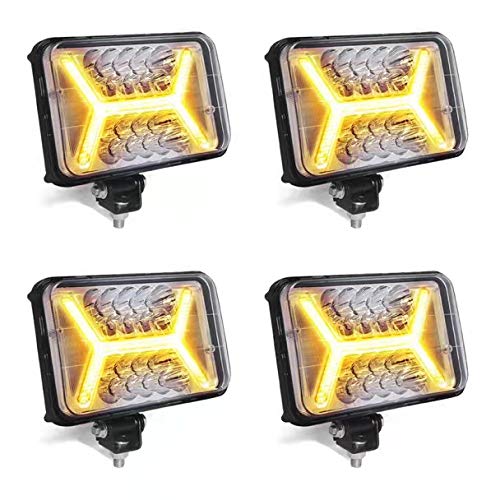 Parleto 4x6 LED Headlights Super Bright White Lights + Amber H-Shape Marker/DRL 132W 3030 Chips H4 Socket H4652 H4666 H6545 H6054 H4651 H4656 LED Headlight for Trucks Van, Pack of 4