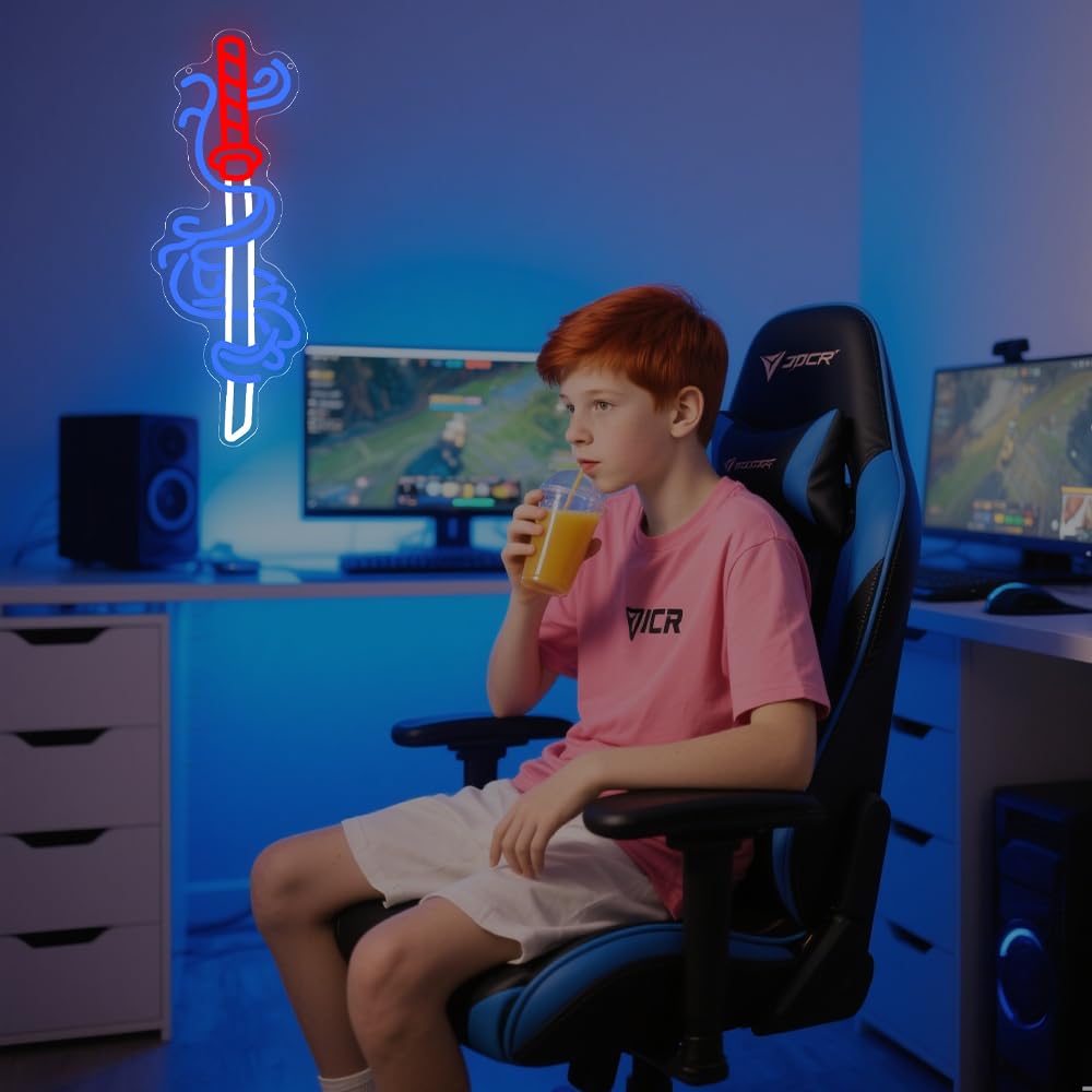 Insegna al neon con spada, anime samurai giapponesi, per adolescenti, decorazione per stanza dei giochi, luce per camera da letto, decorazione da parete, alimentata tramite USB, per ragazzi e