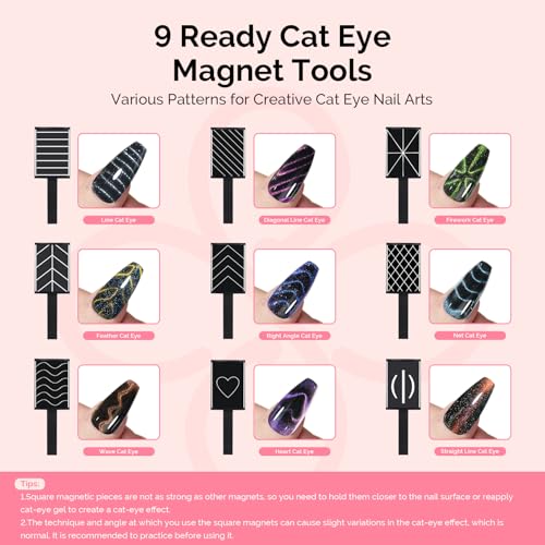 Image of MelodySusie Nail Magnet Set, 21PCS Cat Eye Gel Nail Polish Magnets, Round Square Double Ended Magnet Stick, Cat Eye Magnet for Nails, Strong Magnetic Nail Polish Magnets Nail Design Tools
