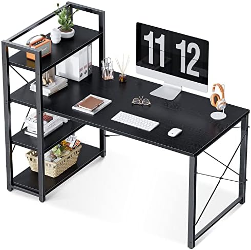 ODK Computer Desk with Storage Shelves, 47 Inch Writing Desk with Bookshelf, Reversible Study Table for Home Office, Small Space Bedroom, Grey Oak