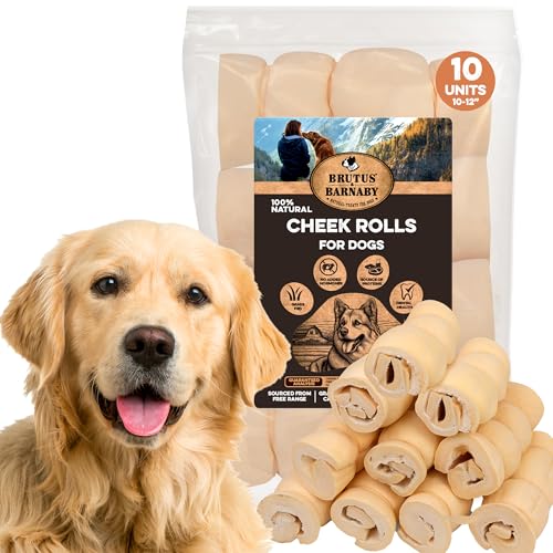 Premium Beef Cheek Rolls for Dogs 10-12" - (10-Pack) Long Lasting, Safe & Natural Rawhide Alternative Chews, Ideal for Large Dogs & Aggressive Chewers, Supports Dental Health & Digestion