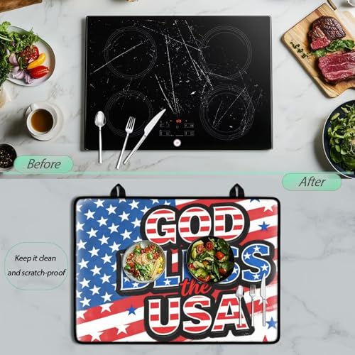 Image of Poceacles 250th Independence Day Decor Stove Cover for America 250th Anniversary Stovetop Protector Cover Induction Electric Stove Burner Mat for 4th of July, American Flag Print