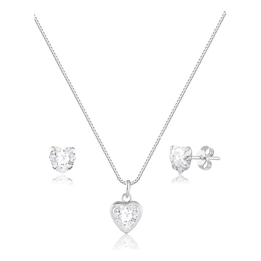 Conjunto Ponto de Luz - Colar Corrente Veneziana 45 cm + Brincos e Pingente Coração Zircônias