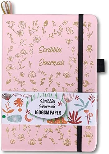 BUKE 160GSM Ultra Paper Dot Grid Journal Dotted Notebook Gold Color Plants Hardcover, Size 5.7X8.2 Inch,Drawing Sketchbook for Ideas (PINK)