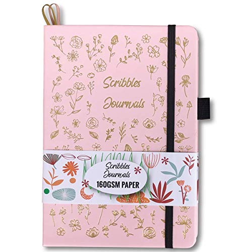 BUKE 160GSM Ultra Paper Dot Grid Journal Dotted Notebook Gold Color Plants Hardcover, Size 5.7X8.2 Inch,Drawing Sketchbook for Ideas (PINK)