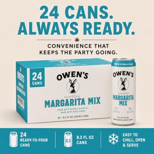 Image of Owen's Premium Non-Alcoholic Sparkling Cocktail and Mocktail Mixer, Drink Mixer for Cocktails, Mocktails, and Party Beverage, 24 Pack of 8.2 fl oz Cans (Margarita Mix)
