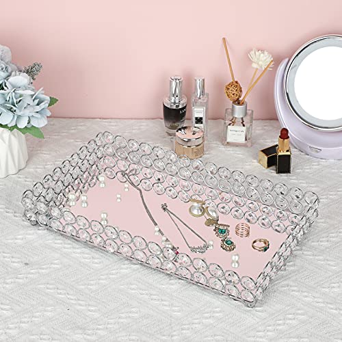 Ownmy Crystal Candle Tray Rectangular Metal Pillar Candle Plate For Candlestick Holders Set, Large Crystal Mirror Candle Holder Tray Silver Candle Holder Base For Living Room Coffee Table Centerpiece #TOP5