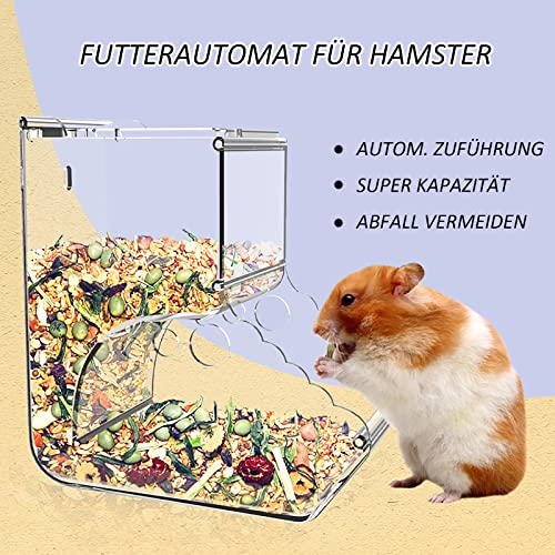 VERTUPET Hamster Futterspender, Automatischer Hamsterfutterautomat, Große Kapazität, Transparent, Schwerkraft-Futterstation Geeignet für Hamster, Meerschweinchen, Papageien, Mini-Igel (400ml)