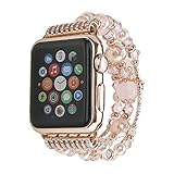 Apple Watch Band,iWatch Band 38mm,GEMEK Fashion Pearl Natural Stone Bracelet Replacement iWatch Strap Band For 38mm apple watch band women Girls,apple watch Series 3 Series 2 Series1(Pink 38mm)
