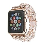 GEMEK Compatible with Apple Watch Band 38/40/41mm Rose Gold Women Agate Pearl Bracelet Strap, Fashion Handmade Elastic Replacement for iWatch Bands Series 8/7/6/5/4/3/2/1 Girls Wristband (Pink)