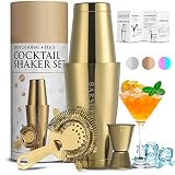 Professional Boston Cocktail Shaker Set | 4-Piece Bar Set | Stainless Steel 304 | 28oz/18oz Weighted