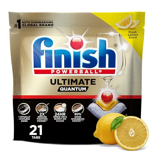 Image of Finish Ultimate Quantum Dishwasher Pods, New & Improved Formula, Dishwasher Detergent Dish Soap, Removes Burnt-On & Dried-On Stain, Degreasing & Scrubbing Power, Lemon Scent, 21 Count