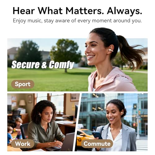 Image of Kinglucky Upgraded Clip-On Earbuds, Beige | Bluetooth 5.4, 40H Playtime, Open Ear Design, Ideal for Small Ears, Sports & Workouts