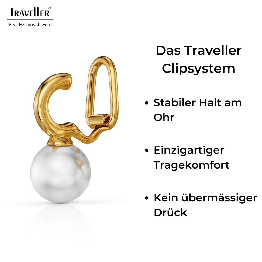 Traveller Ohrclip - Hänger - Damen - Goldfarben - Perle 10 mm - Weiß - 22kt vergoldet - 20 x 10 mm - 114299