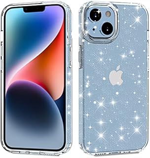 Gimane Glitter for iPhone 14 Case, 2 Pack [Tempered Glass Screen Protector + Camera Lens Protector], Cute Clear Sparkle Shockproof Protective Phone Case Cover for Women Girls-Clear Glitter