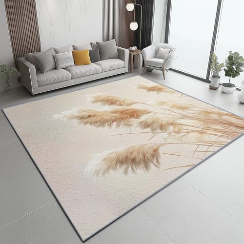Generico Tappeto Per Soggiorno Lavabile In Lavatrice, Antiscivolo Surrealismo Piante Canne Per Camera Da Letto - Sala Da Pranzo (Beige Chiaro,120 x 160 cm)