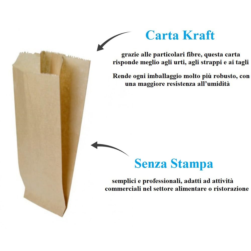 Palucart® 1000 Sacchetti di Carta per Alimenti colore Avana, misura 17x38 cm, Buste in carta Kraft per Trasporto di Cibi e Oggetti - M