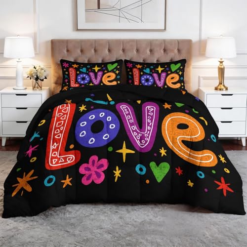 Genérico Edredón Nórdico 4 Estaciones Arte Pop Grafiti Letras Estrellas Todo en Uno Microfibra Premium y Acolchado en Diamante – Transpirable, Lavable y Suave 180 x 220 cm Set de Ropa de Cama, Color