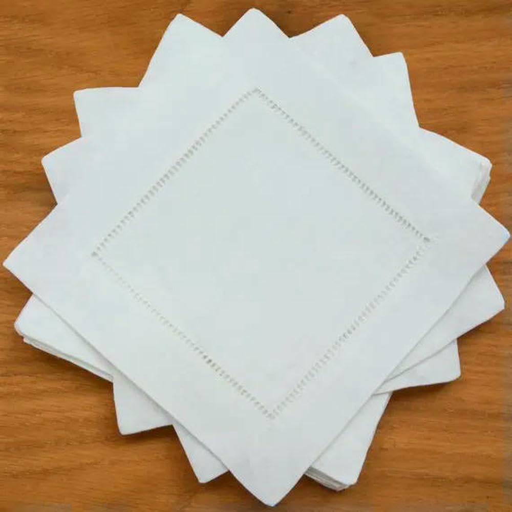 GUOZHAN 12 Pieces Cocktail Napkins,Cocktails Hemstitch Napkin,Beverage Napkins for Dinner Party, Linen Cotton Fabric 8“x8 (20x20cm)