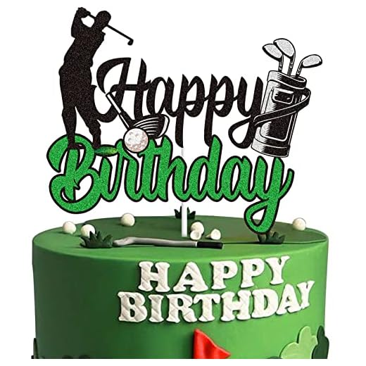 Golf Happy Birthday Cake Topper Black Green Golf Ball Player Cake Decorations Sport Themed Bday Party Supplies for Boys Girls Man